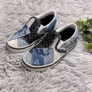 Vans Kids Patchwork blue floral Slip-On Sneakers size 12